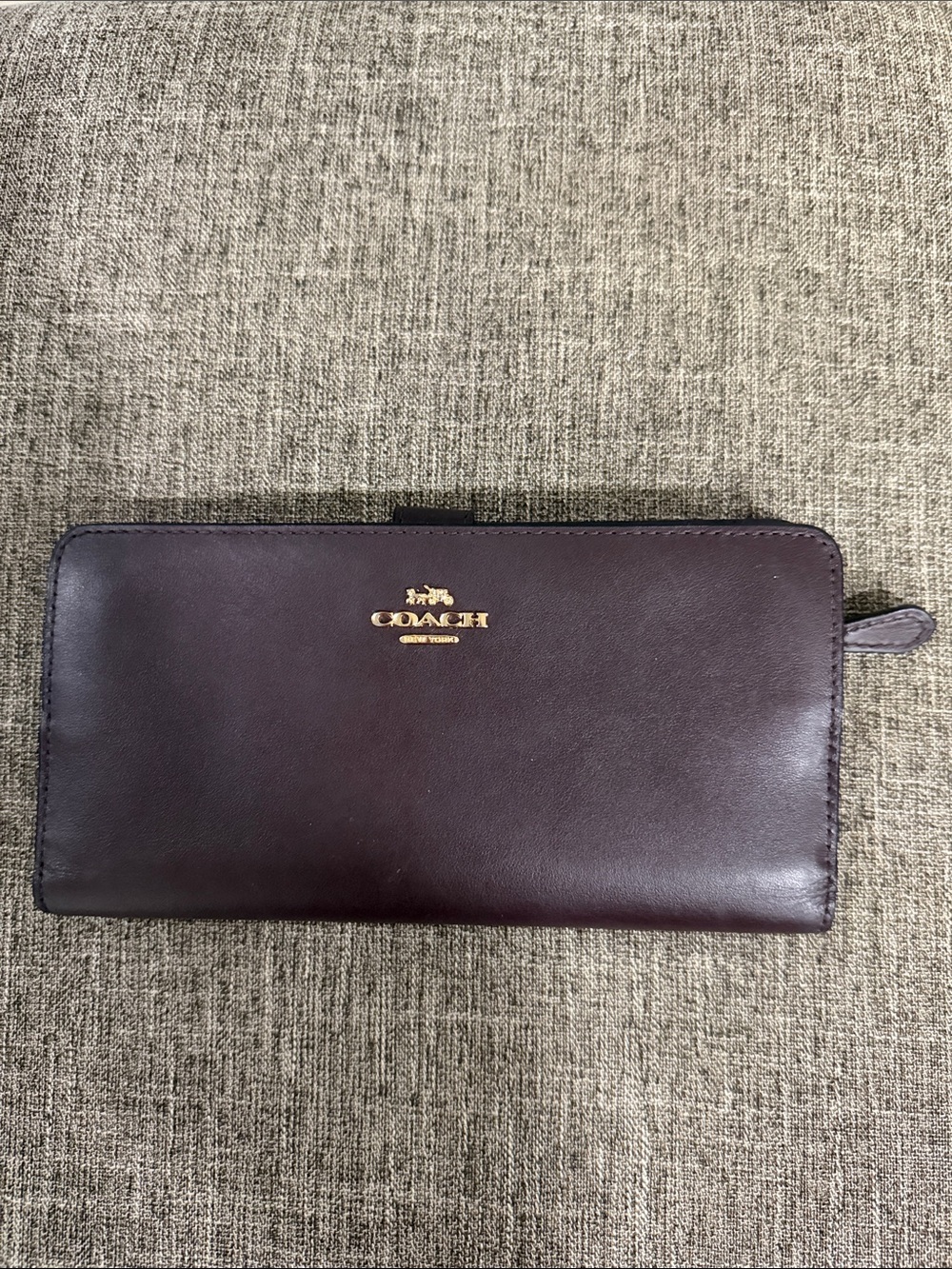 COACH Brown Leather Zip-Around Men's Wallet with Gold Logo